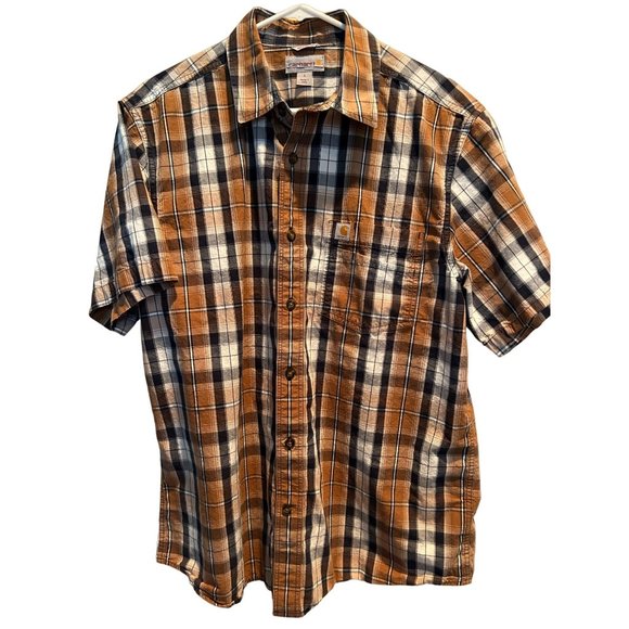 Carhartt Short Sleeve Shirt size Large, Brown White Plaid, Relaxed Fit Cotton‎ - Picture 1 of 4